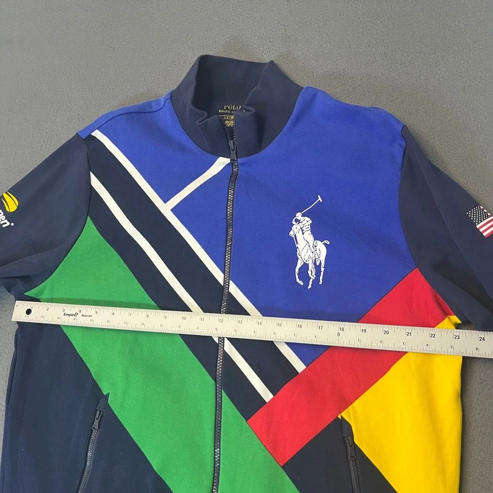 Polo Ralph Lauren Mens Large US Open Big Pony Colorblock Zip‎ Track Jacket Flag